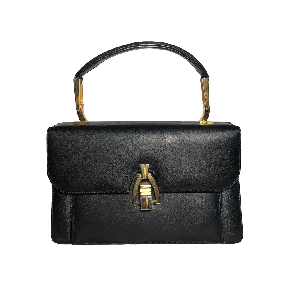 Vtg 70s 80s Casa Aries Black Leather Top Handle Bag Quiet Luxury Mexico